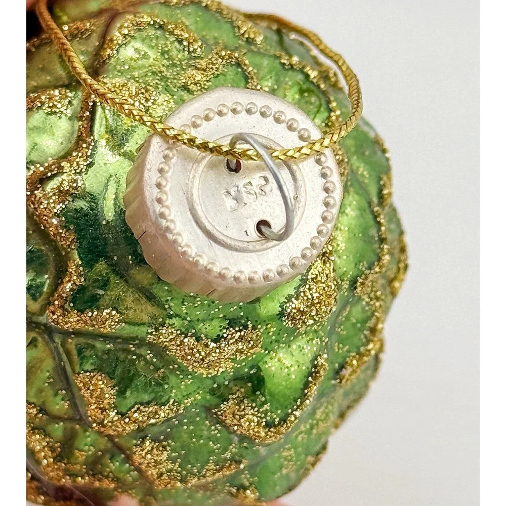 Vintage Martha Stewart Hand Blown Glass Glittery Pinecone Ornament. 4